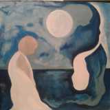 Io e la luna, acrilico e colla su tavola